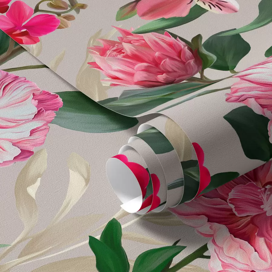 Papier peint Fleurs roses délicates sur fond clair a00094