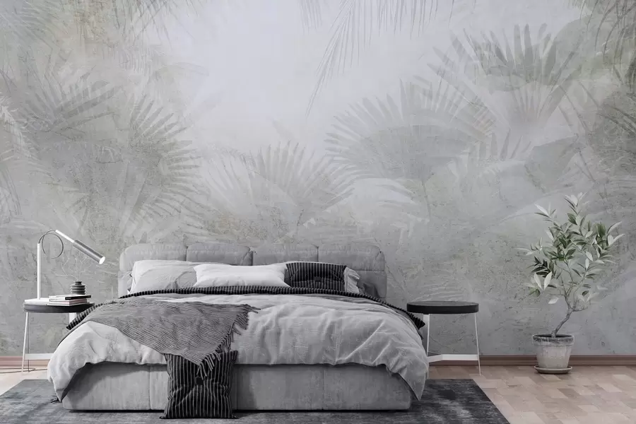 Papier peint Papier peint rétro tropical texturé dans les tons gris w03399v1