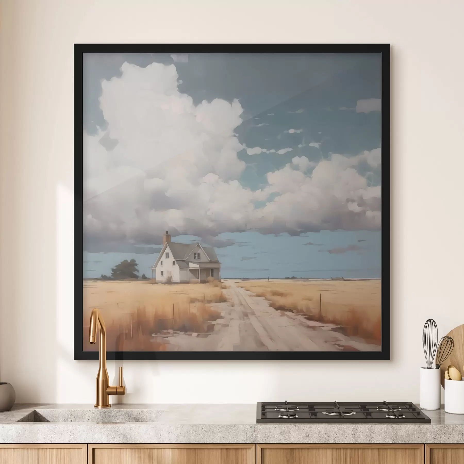 Tableau Maison dans le champ imitation de la peinture f43440