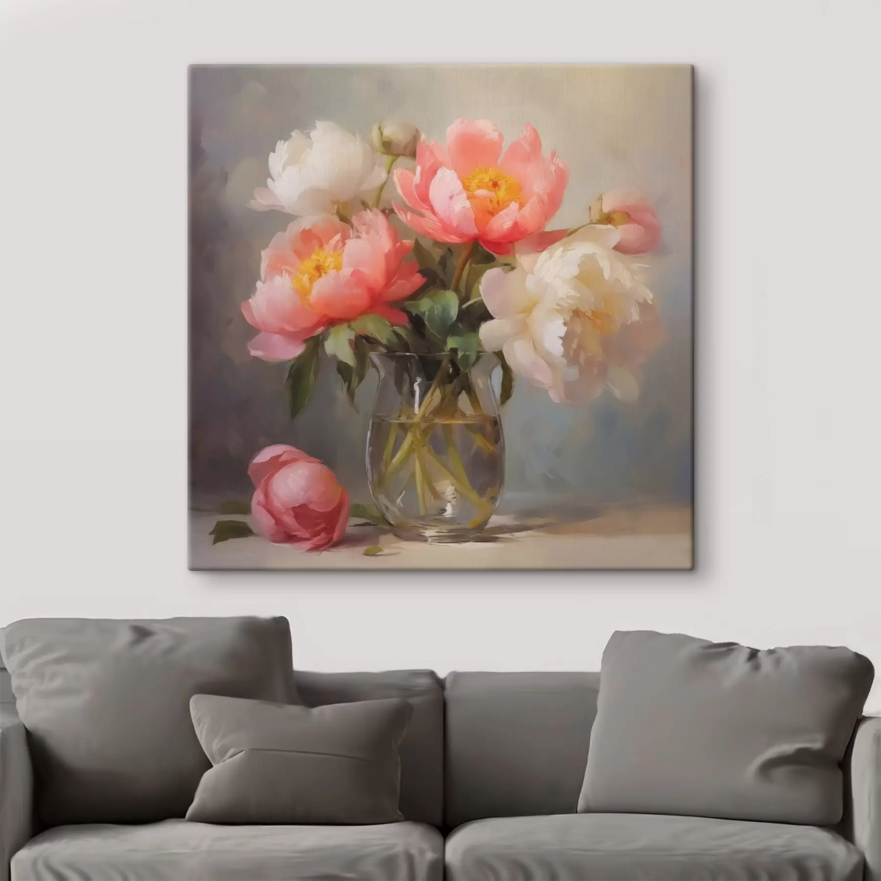 Tableau Pivoines dans un vase imitation peinture s43438