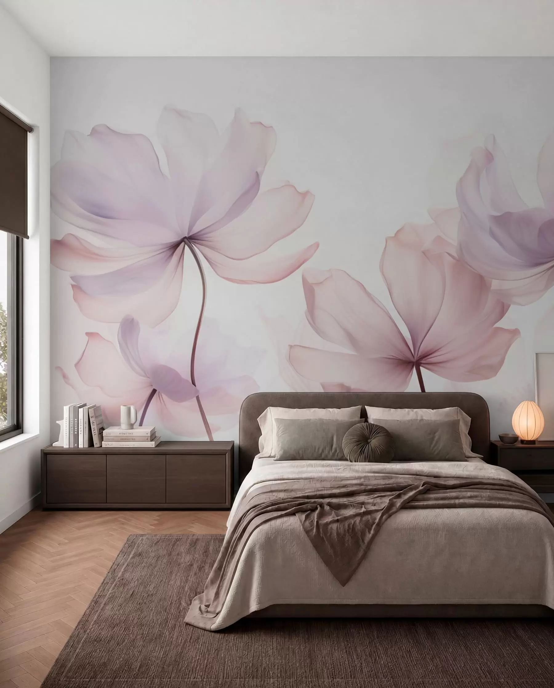 Papier peint Fleurs épanouies dans des tons roses doux w03521