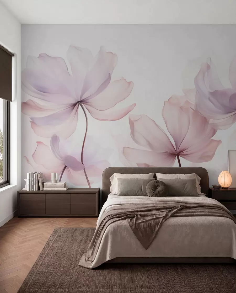 Papier peint Fleurs épanouies dans des tons roses doux w03521