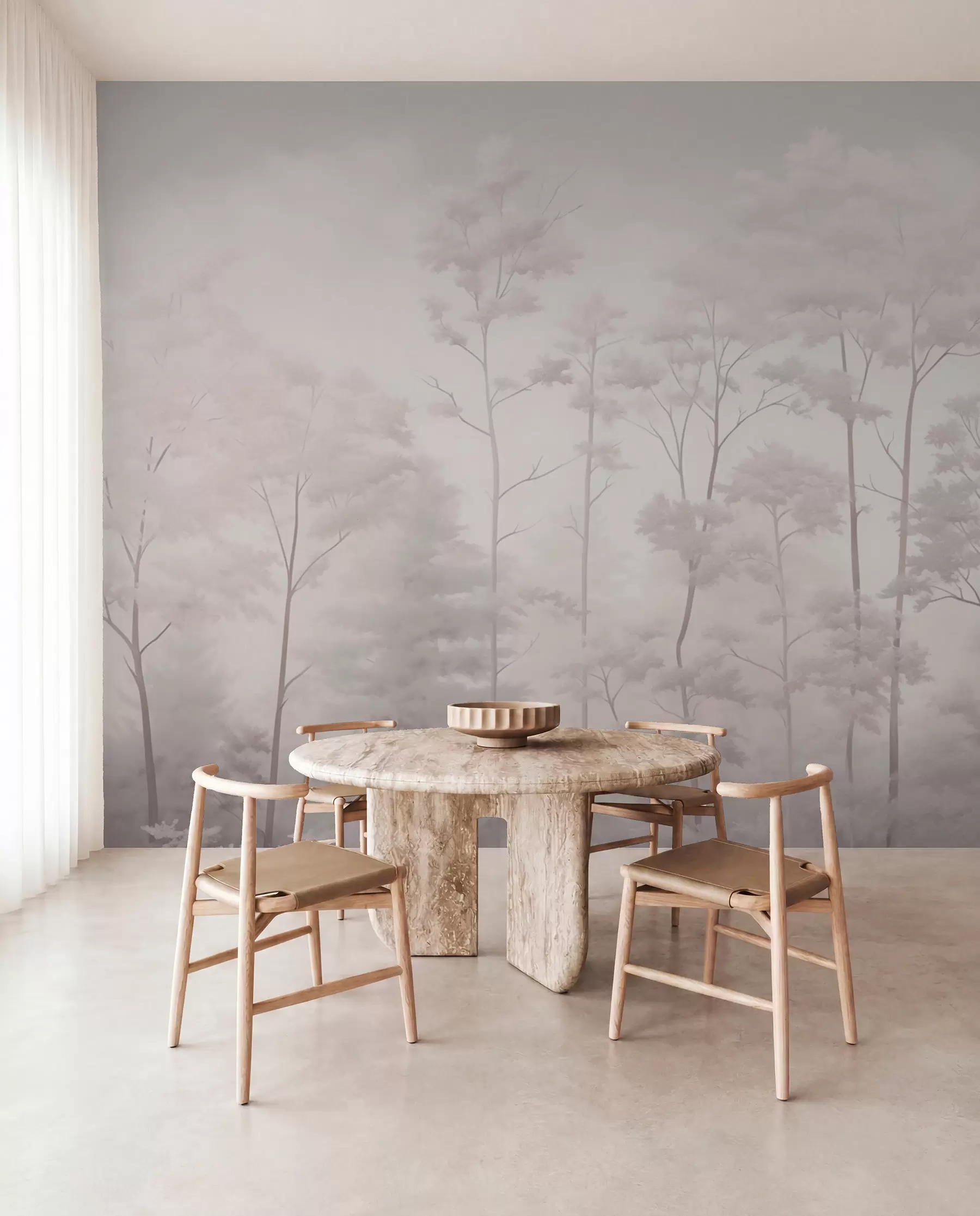 Papier peint Forêt tendance dans des couleurs pastel délicates et claires w03525