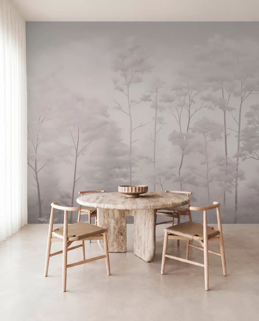 Papier peint Forêt tendance dans des couleurs pastel délicates et claires w03525
