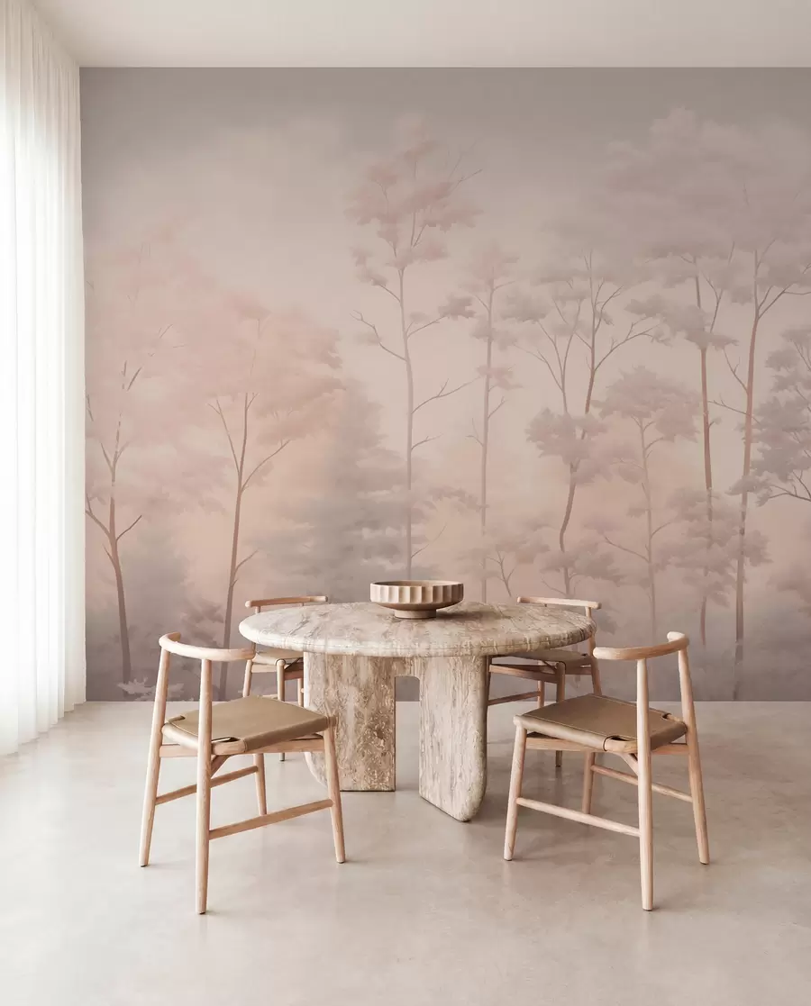 Papier peint Forêt tendance aux couleurs douces et pastel w03525v1