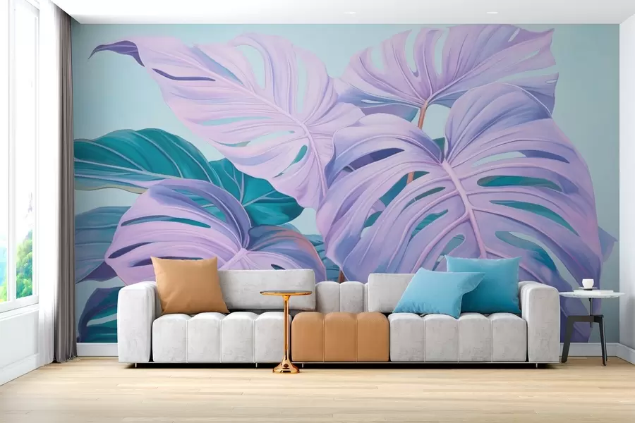 Papier peint Feuillage tropical aux couleurs néon w03531