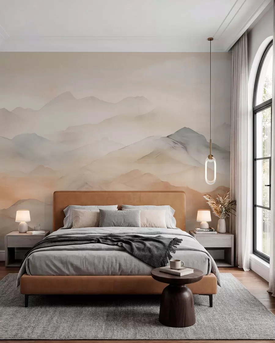 Papier peint Montagnes brumeuses aux couleurs douces w03535
