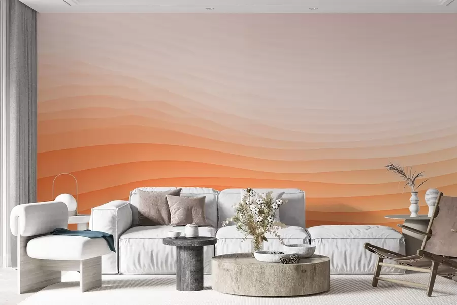 Papier peint Dégradé orange et blanc dans un style ondulé w08943