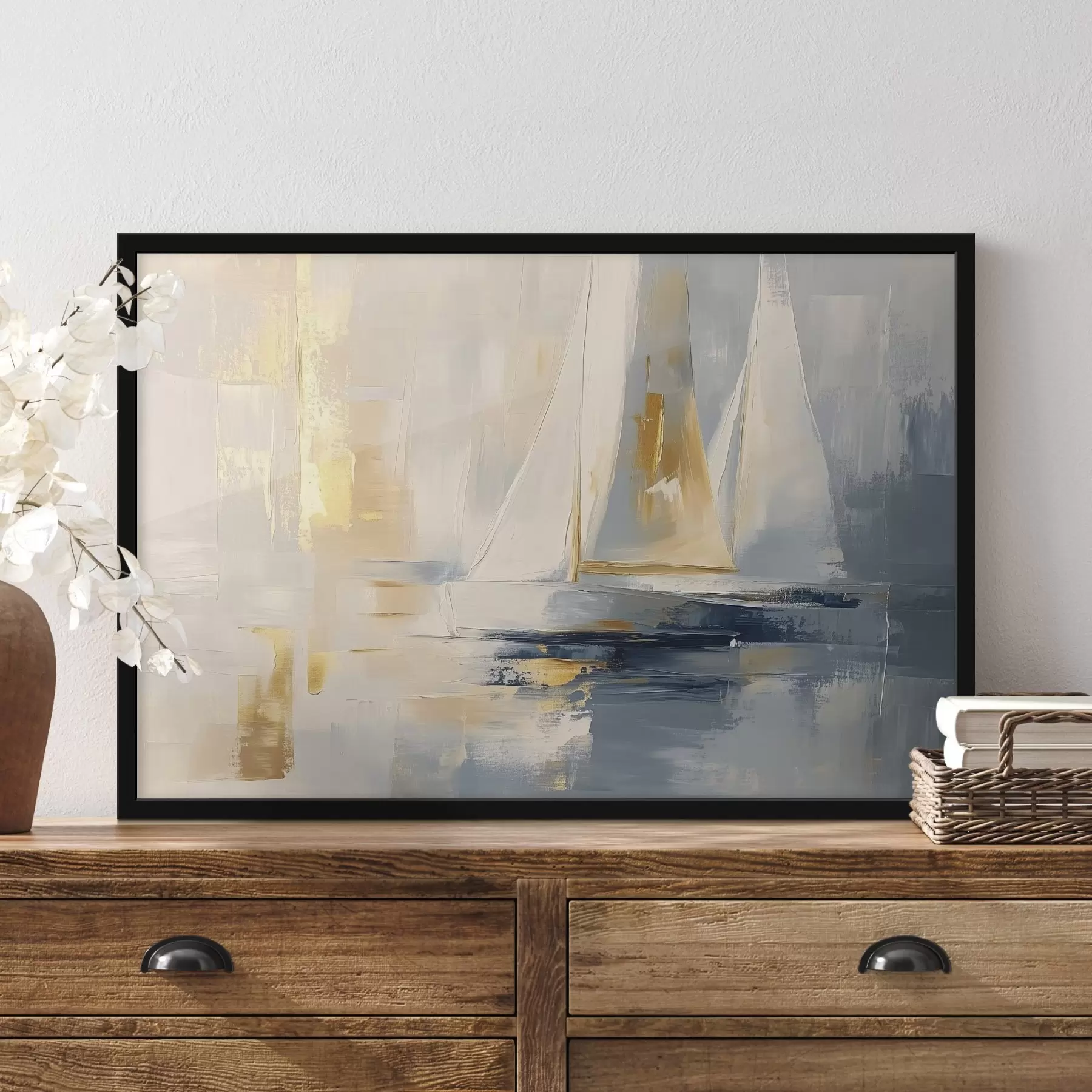 Papier peint Abstraction avec les voiliers dans la mer, style acrylique, coucher de soleil f43500