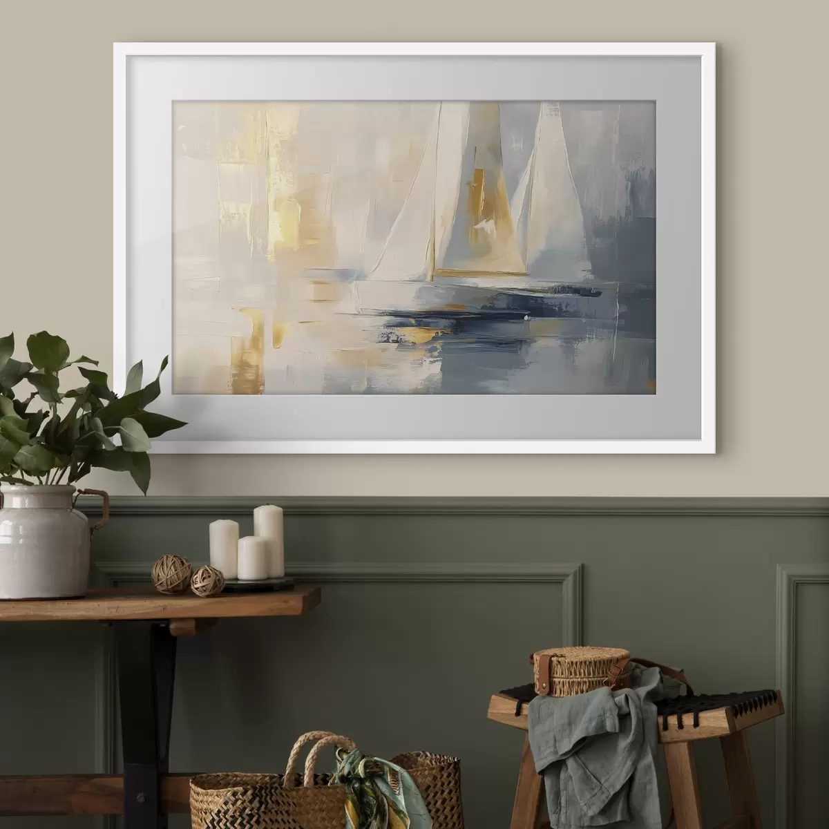 Poster Abstraction avec les voiliers dans la mer, style acrylique, coucher de soleil f43500