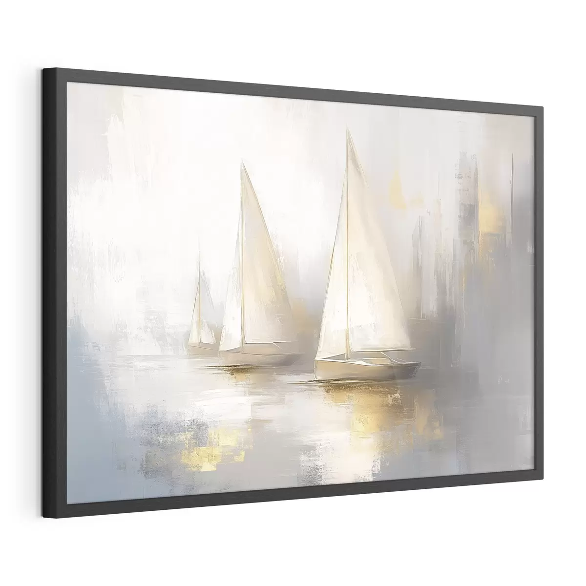 Poster Bateaux sur la mer, abstraction, style huile, couleurs beiges f43505