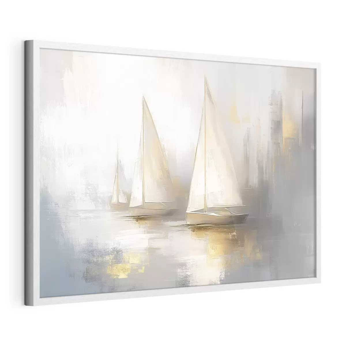 Poster Bateaux sur la mer, abstraction, style huile, couleurs beiges f43505