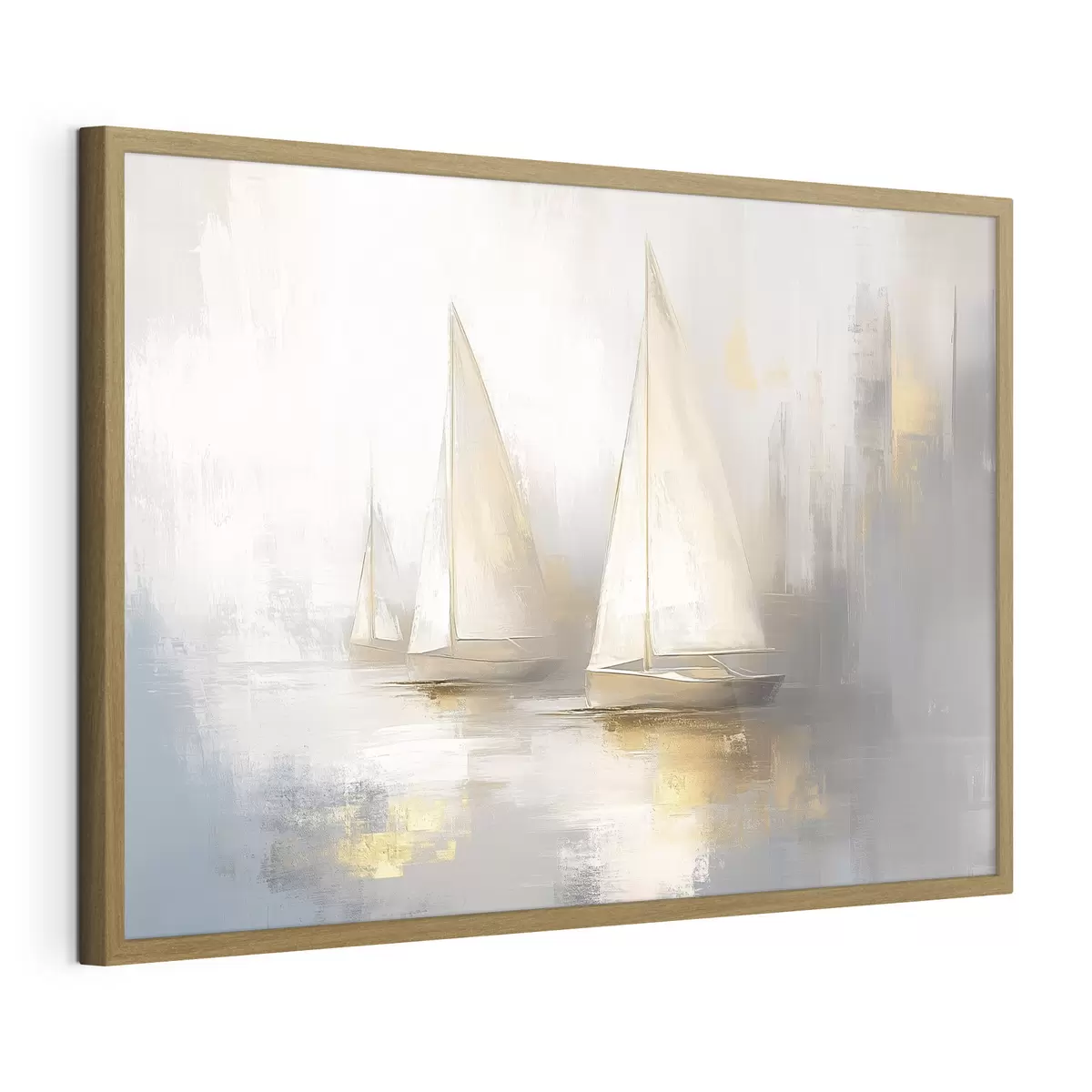 Poster Bateaux sur la mer, abstraction, style huile, couleurs beiges f43505