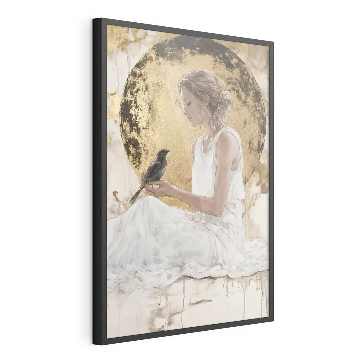 Poster Belle femme avec oiseau, Grèce, dessin acrylique f43503