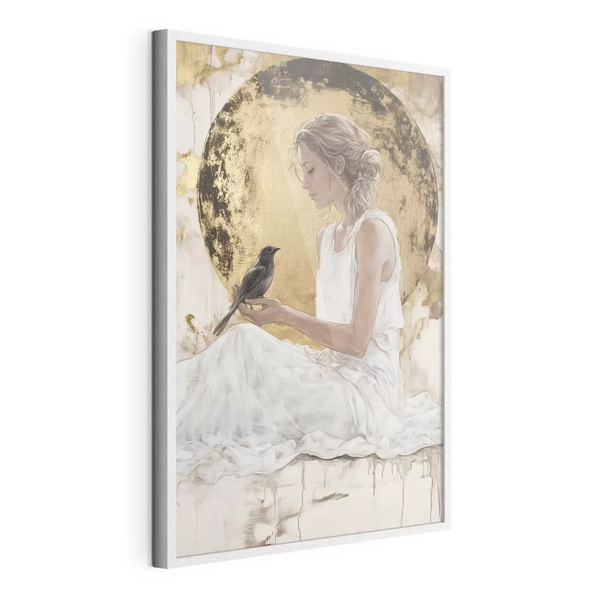 Poster Belle femme avec oiseau, Grèce, dessin acrylique f43503