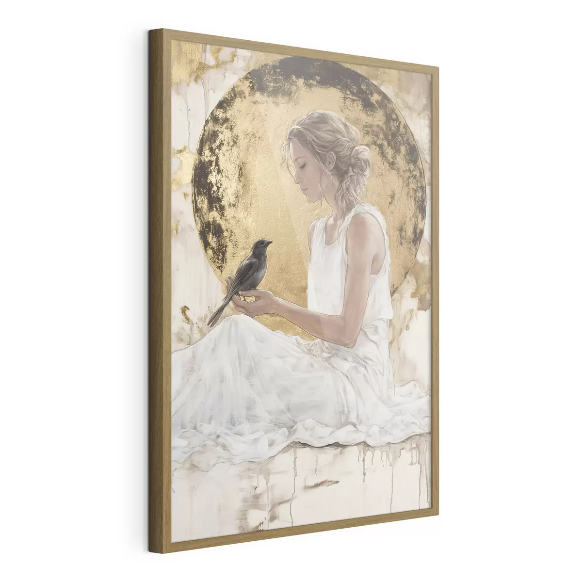 Poster Belle femme avec oiseau, Grèce, dessin acrylique f43503
