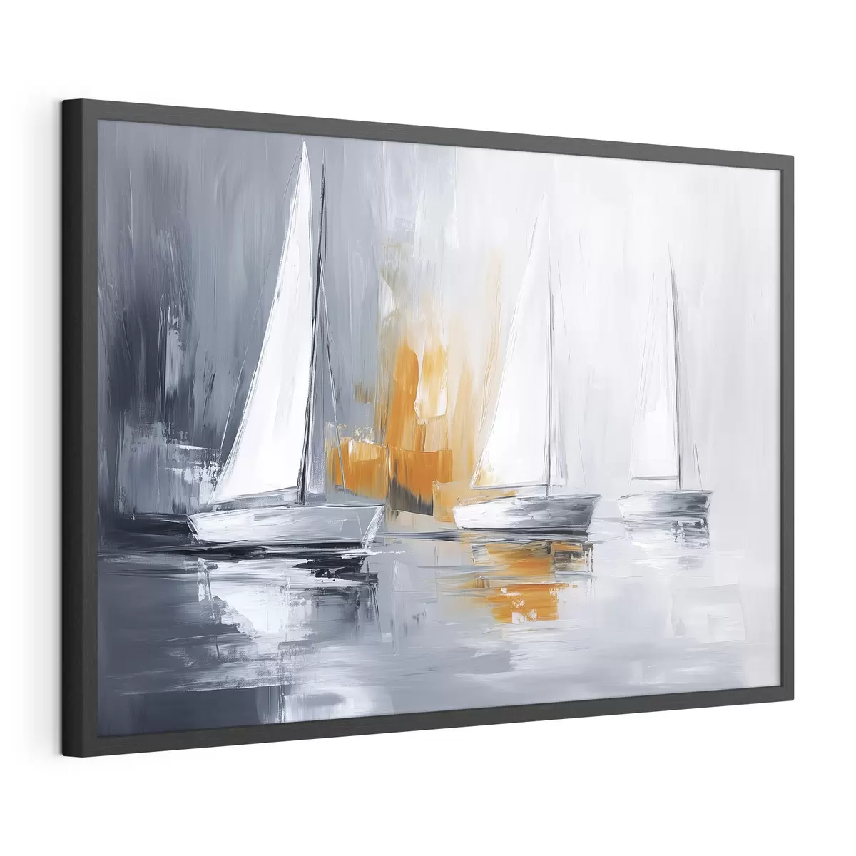 Poster Voiliers, abstraction, dessin à l'acrylique, gris et orange f43499