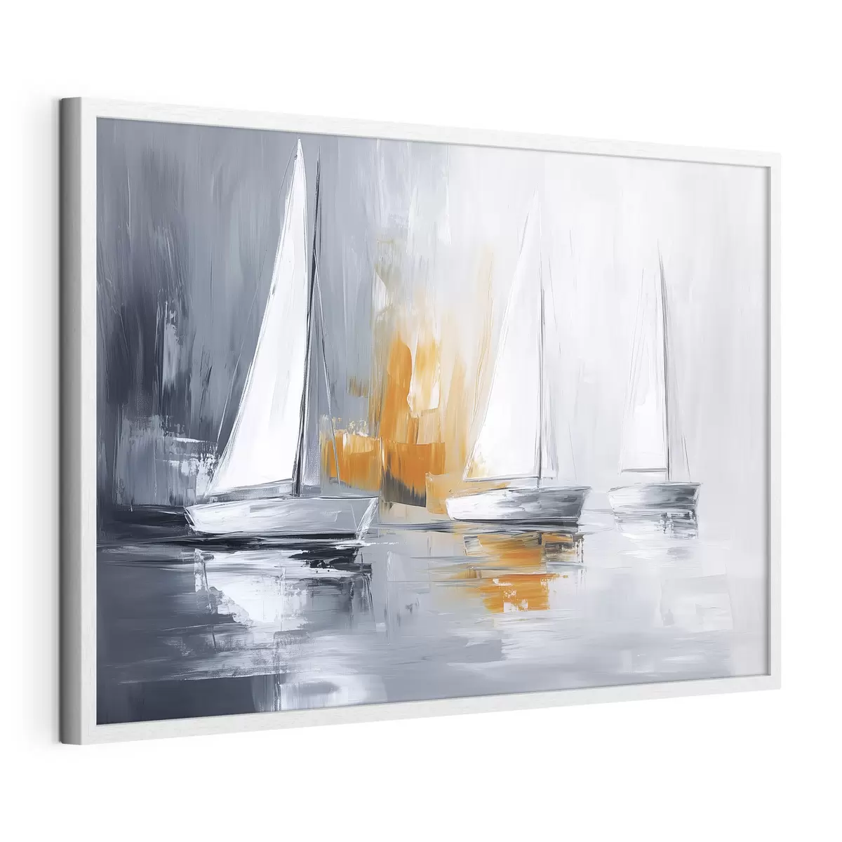 Poster Voiliers, abstraction, dessin à l'acrylique, gris et orange f43499