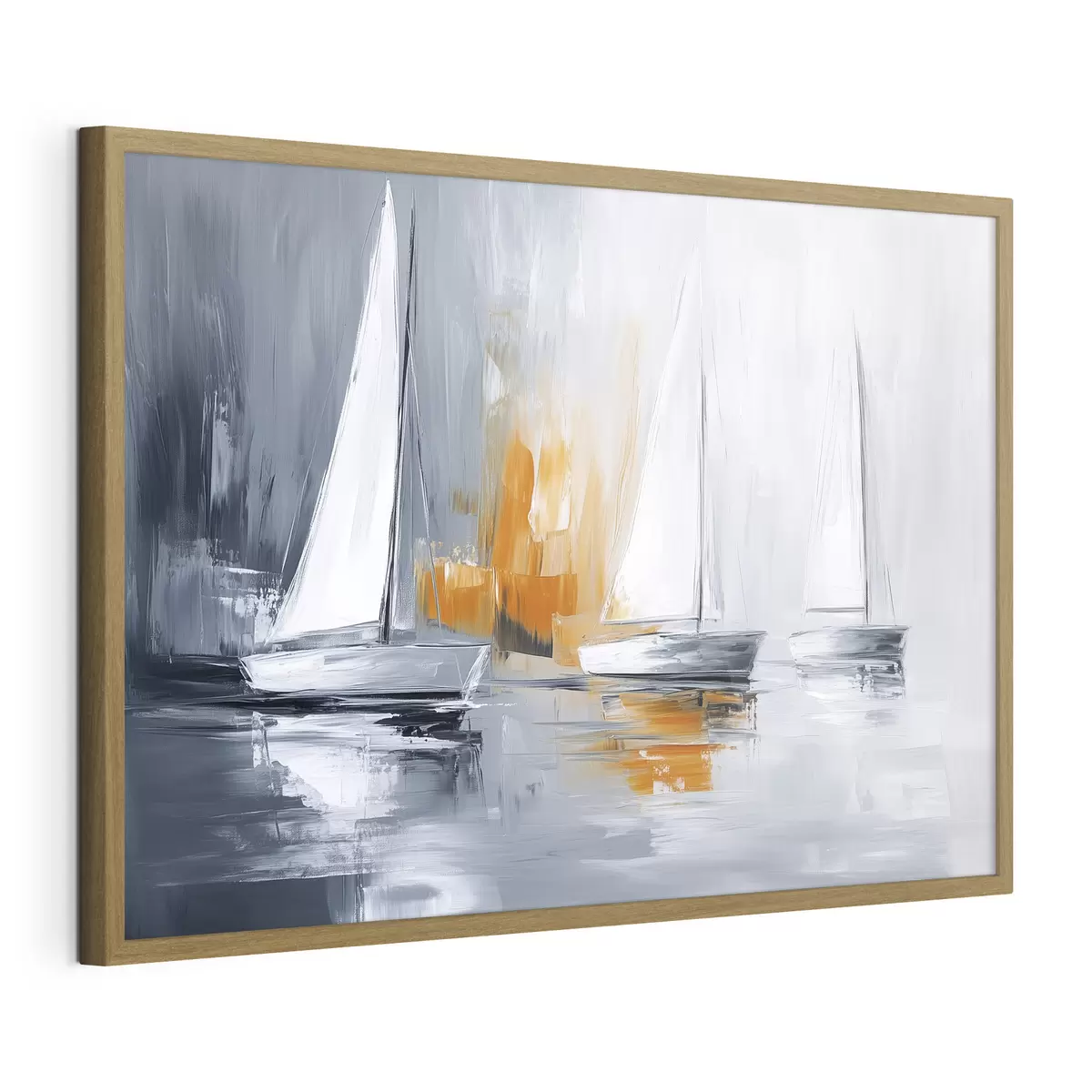 Poster Voiliers, abstraction, dessin à l'acrylique, gris et orange f43499