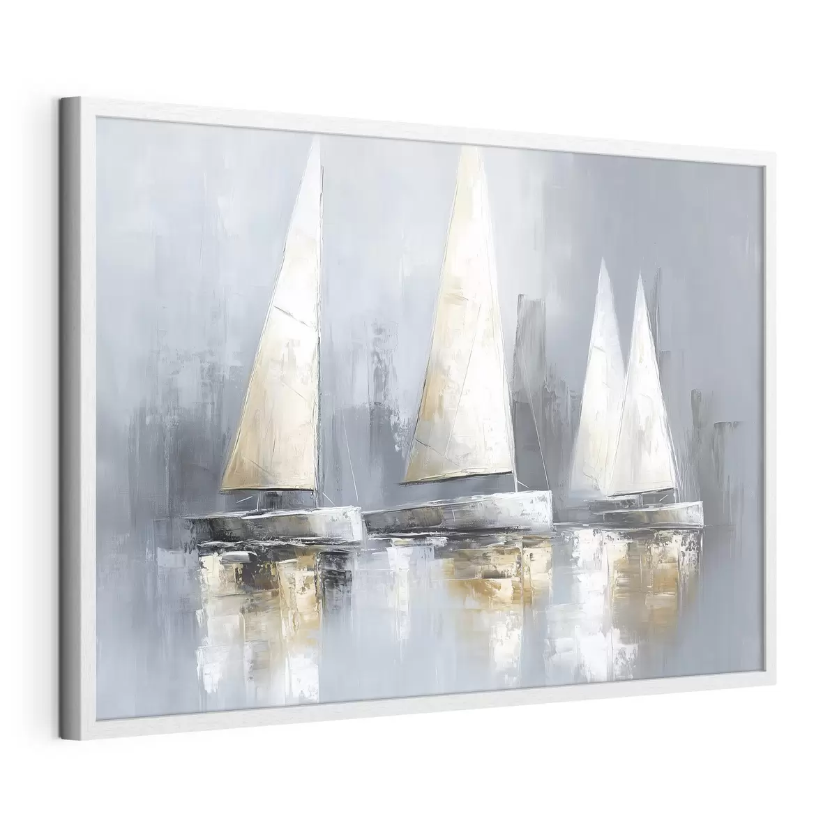 Poster Voiliers avec reflets dans l'eau, dessin à l'huile, couleurs grises f43506