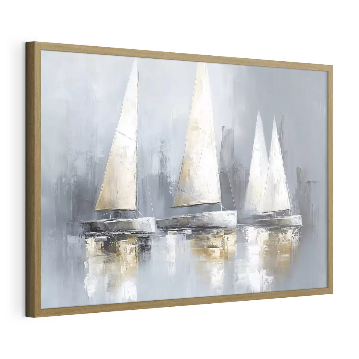 Poster Voiliers avec reflets dans l'eau, dessin à l'huile, couleurs grises f43506
