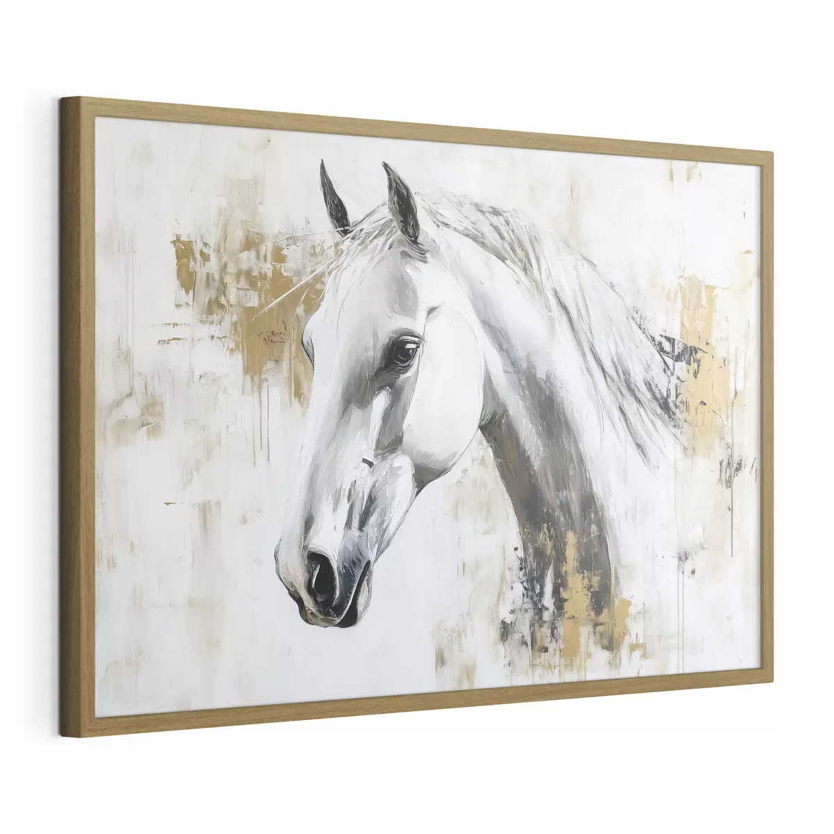 Poster Cheval blanc, dessin à l'huile, animaux, coups de pinceau vifs f43497