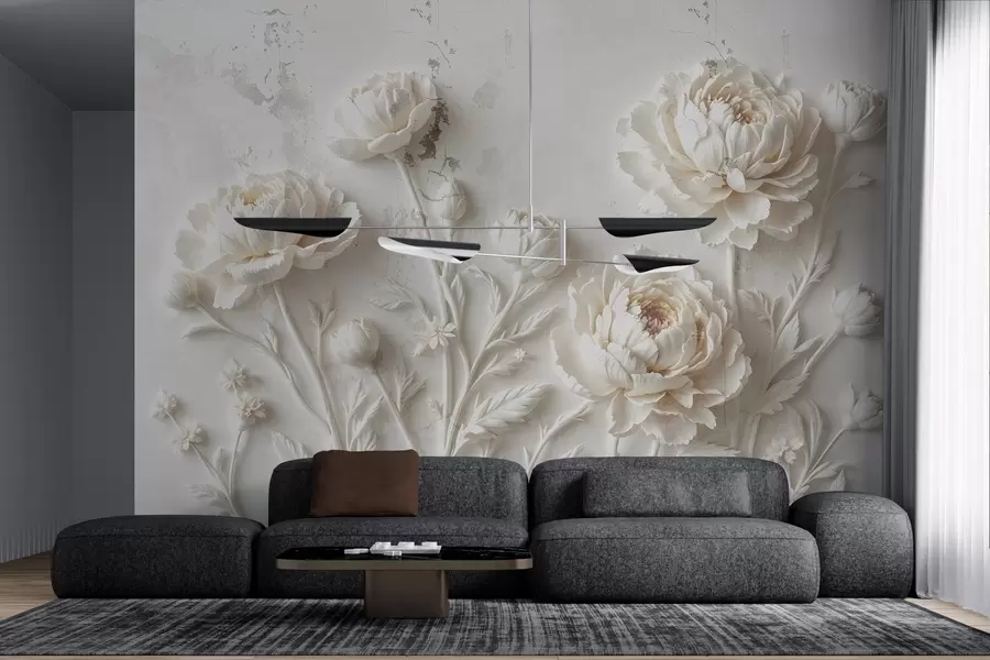 Papier peint Fleurs sur fond de béton style grunge w03553