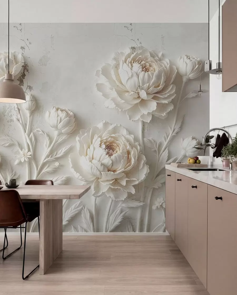 Papier peint Fleurs sur fond de béton style grunge w03553