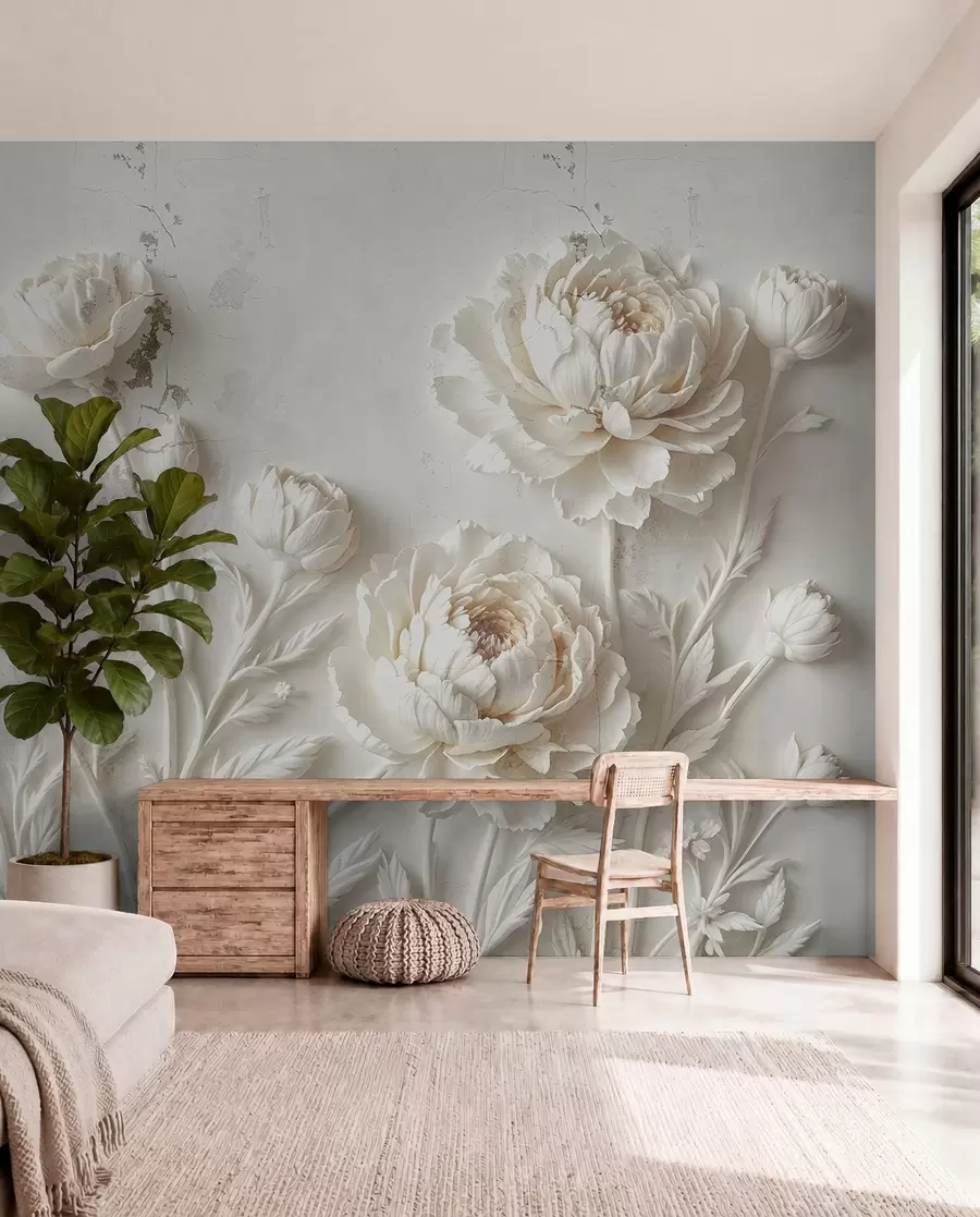 Papier peint Fleurs sur fond de béton style grunge w03553