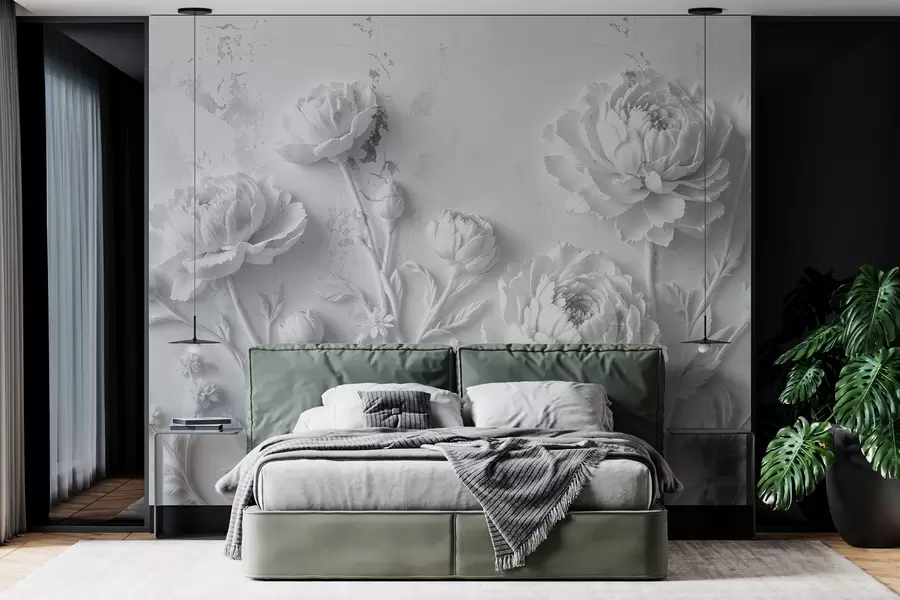 Papier peint Fleurs sur fond de béton style grunge w03553v2