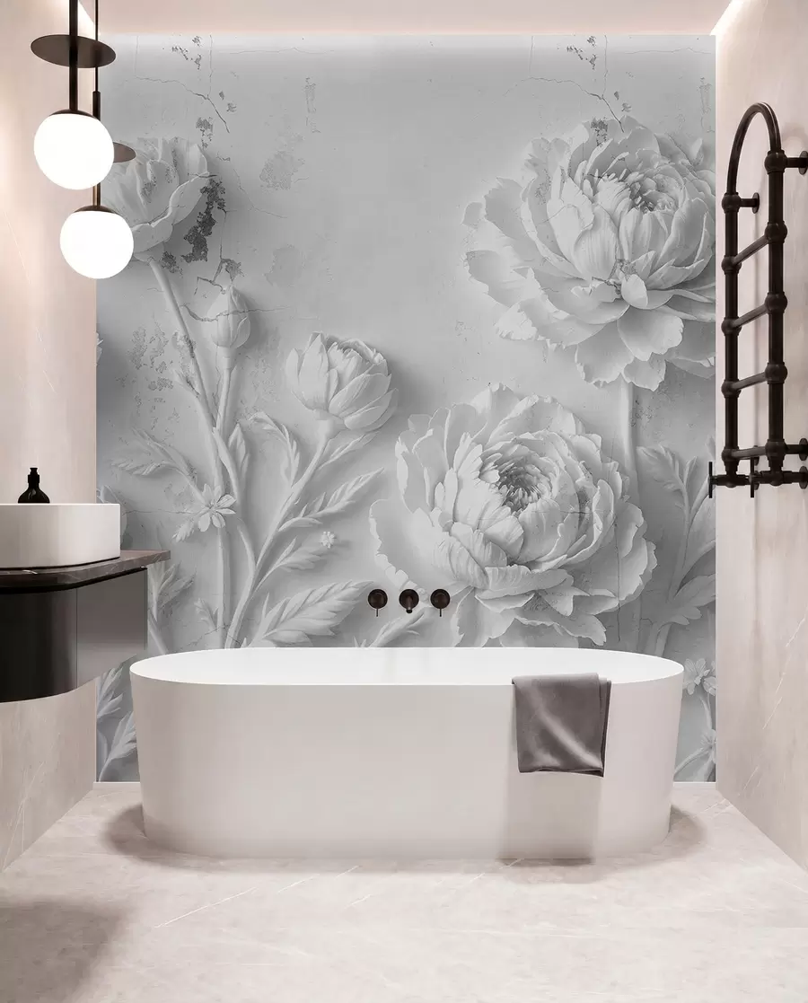 Papier peint Fleurs sur fond de béton style grunge w03553v2