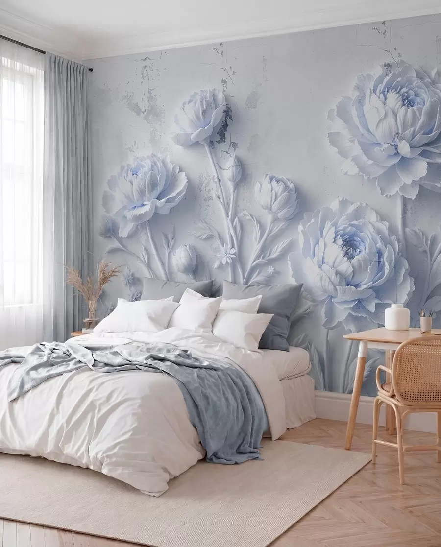Papier peint Fleurs sur fond de béton style grunge w03553v1