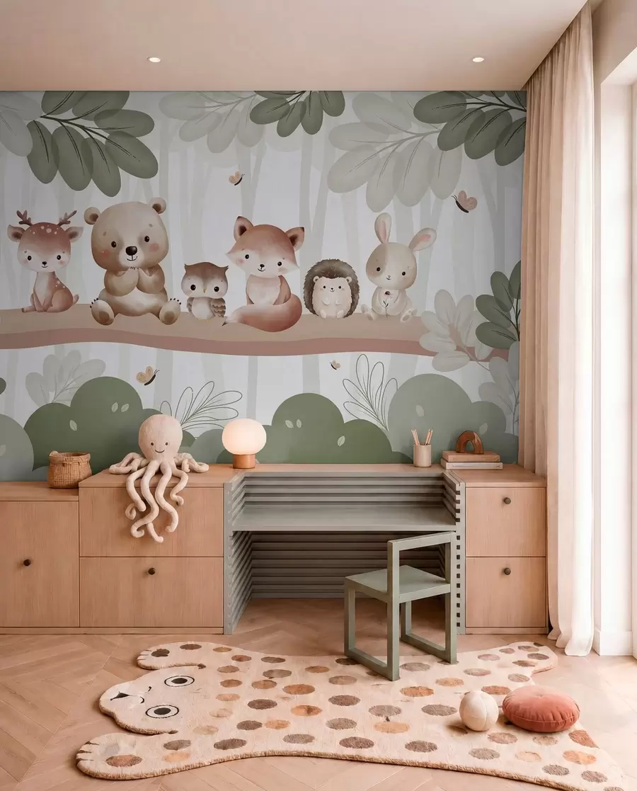 Papier peint Animaux des bois en rang w03411
