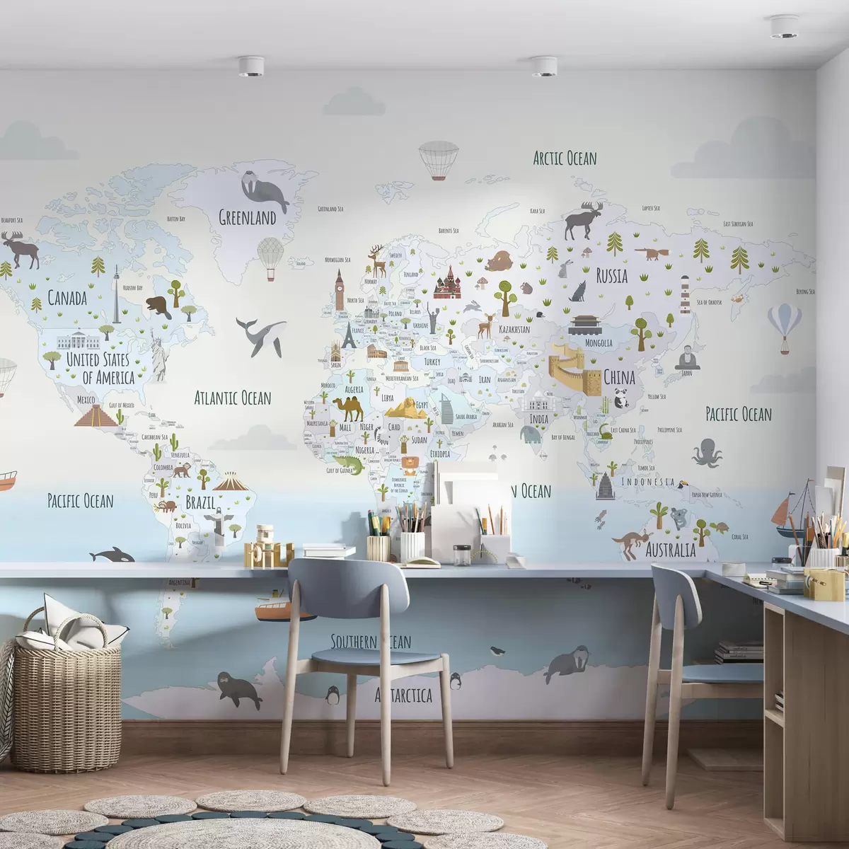 Papier peint Atlas des merveilles en bleu w03410
