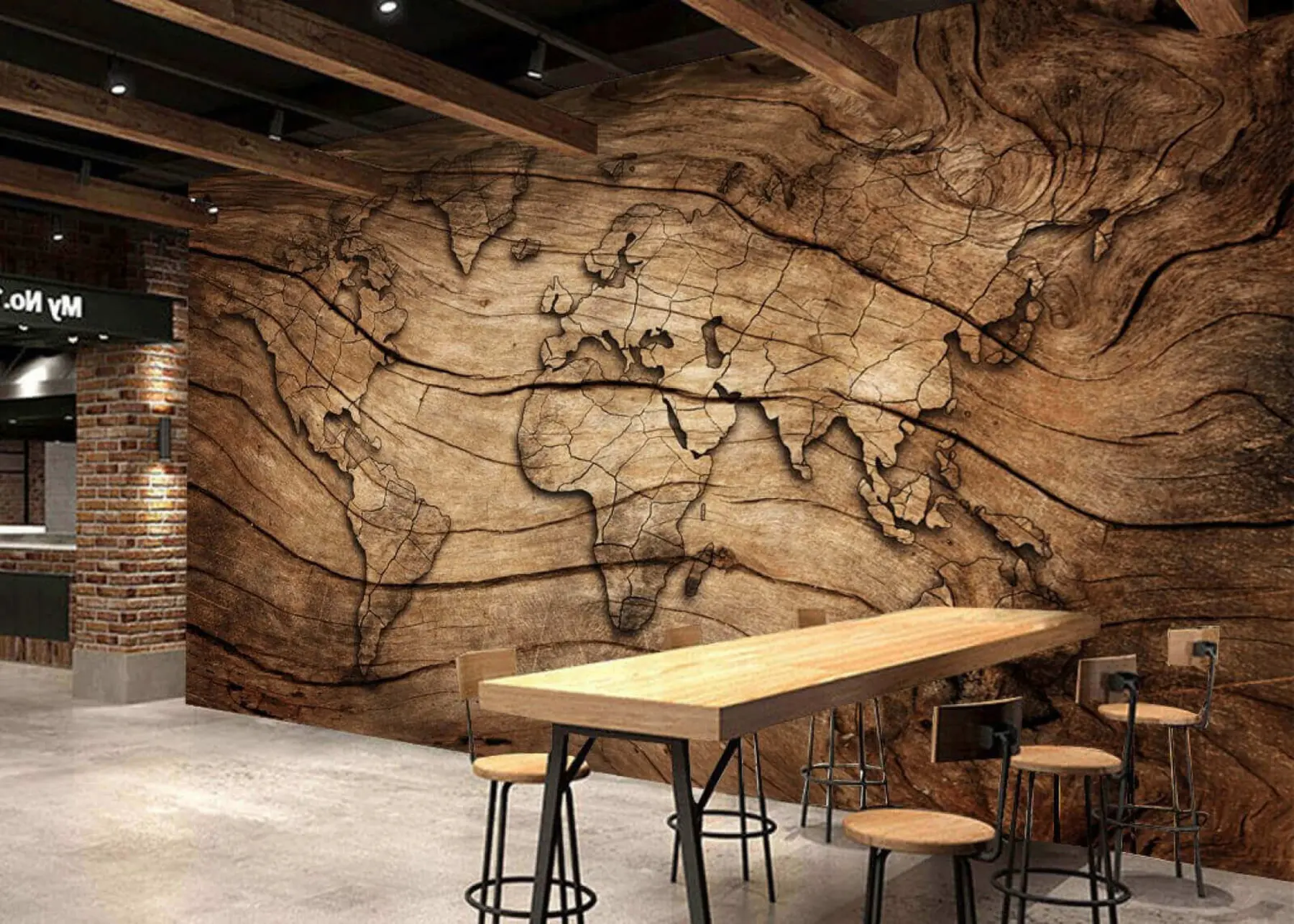 Papier peint Carte du monde sur bois u53146