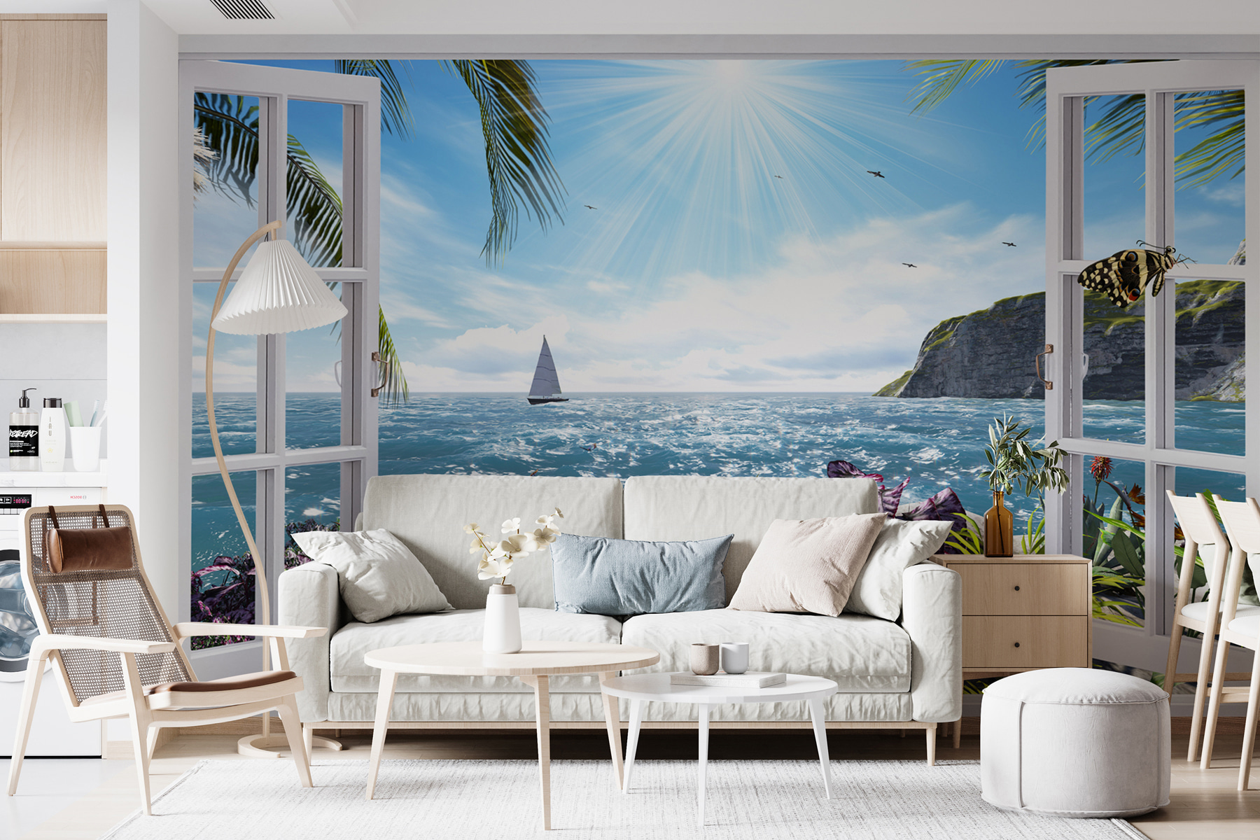 Papier Peint 3D Autocollant – Vue Bateau En Mer, N2790, Amovible