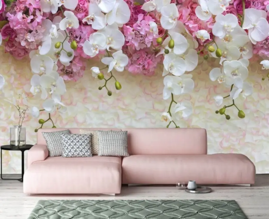 Papier peint Fleurs roses et blanches sur pétales u57056