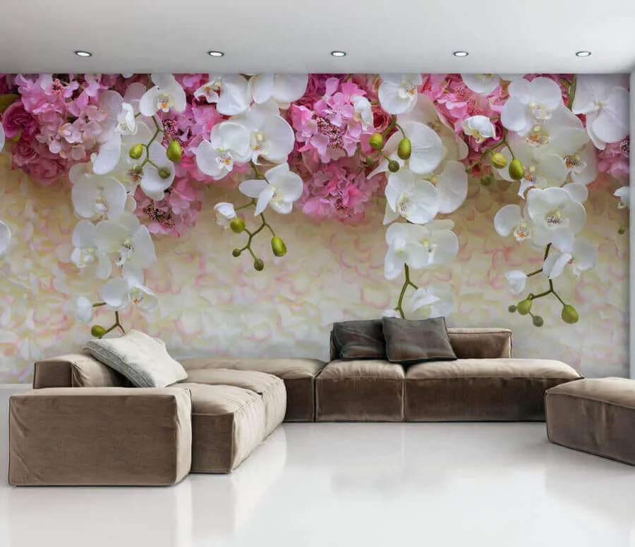 Papier peint Fleurs roses et blanches sur pétales u57056