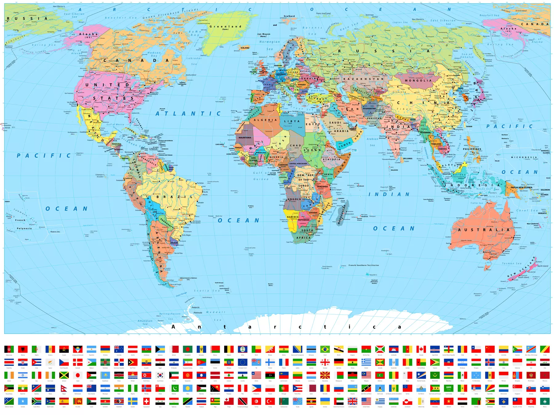 Papier peint Carte du monde avec des drapeaux de pays u60137