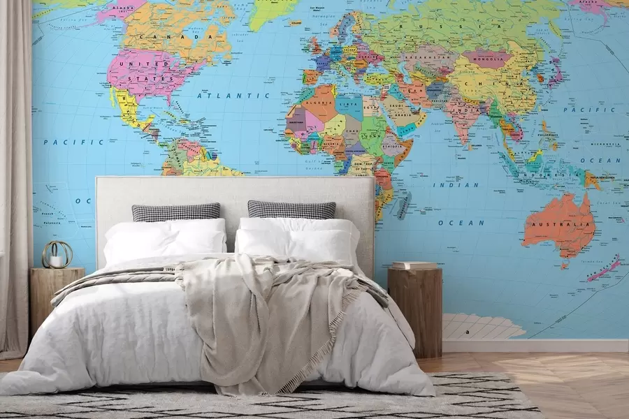 Papier peint Carte du monde avec des drapeaux de pays u60137
