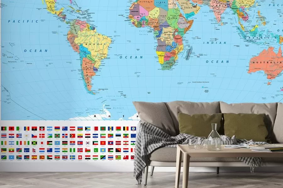 Papier peint Carte du monde avec des drapeaux de pays u60137