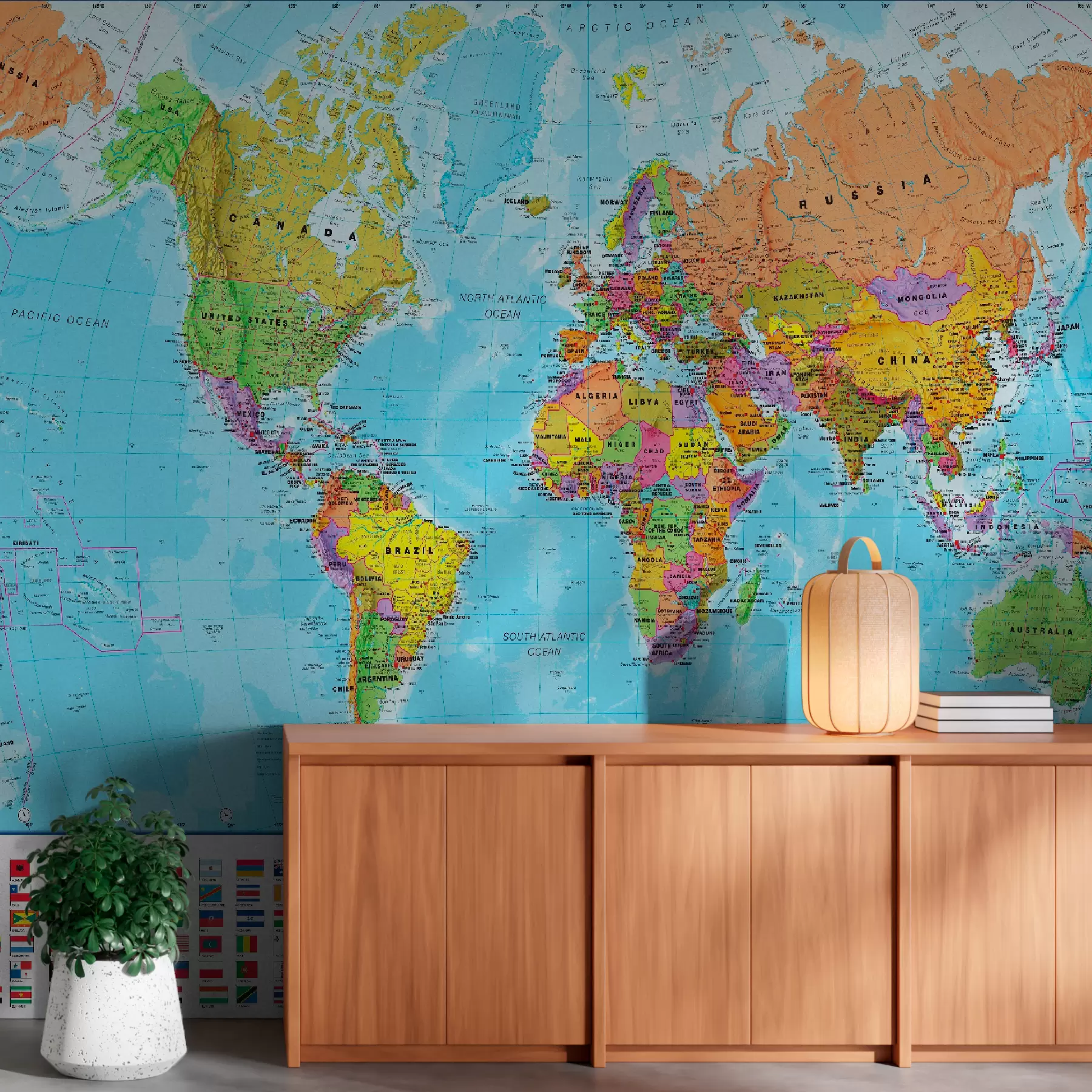 Papier peint Carte du monde avec des drapeaux de pays u60137