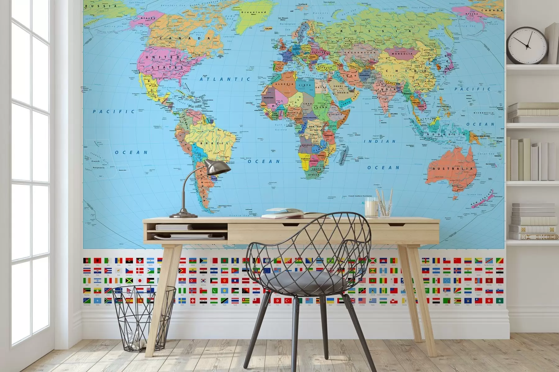 Papier peint Carte du monde avec des drapeaux de pays u60137