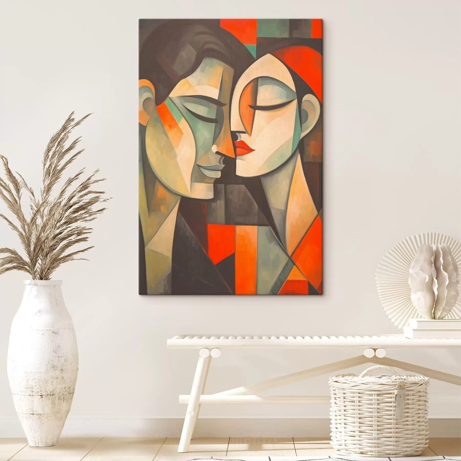 Tableau Portrait abstrait d'une femme aux couleurs chaudes s43524
