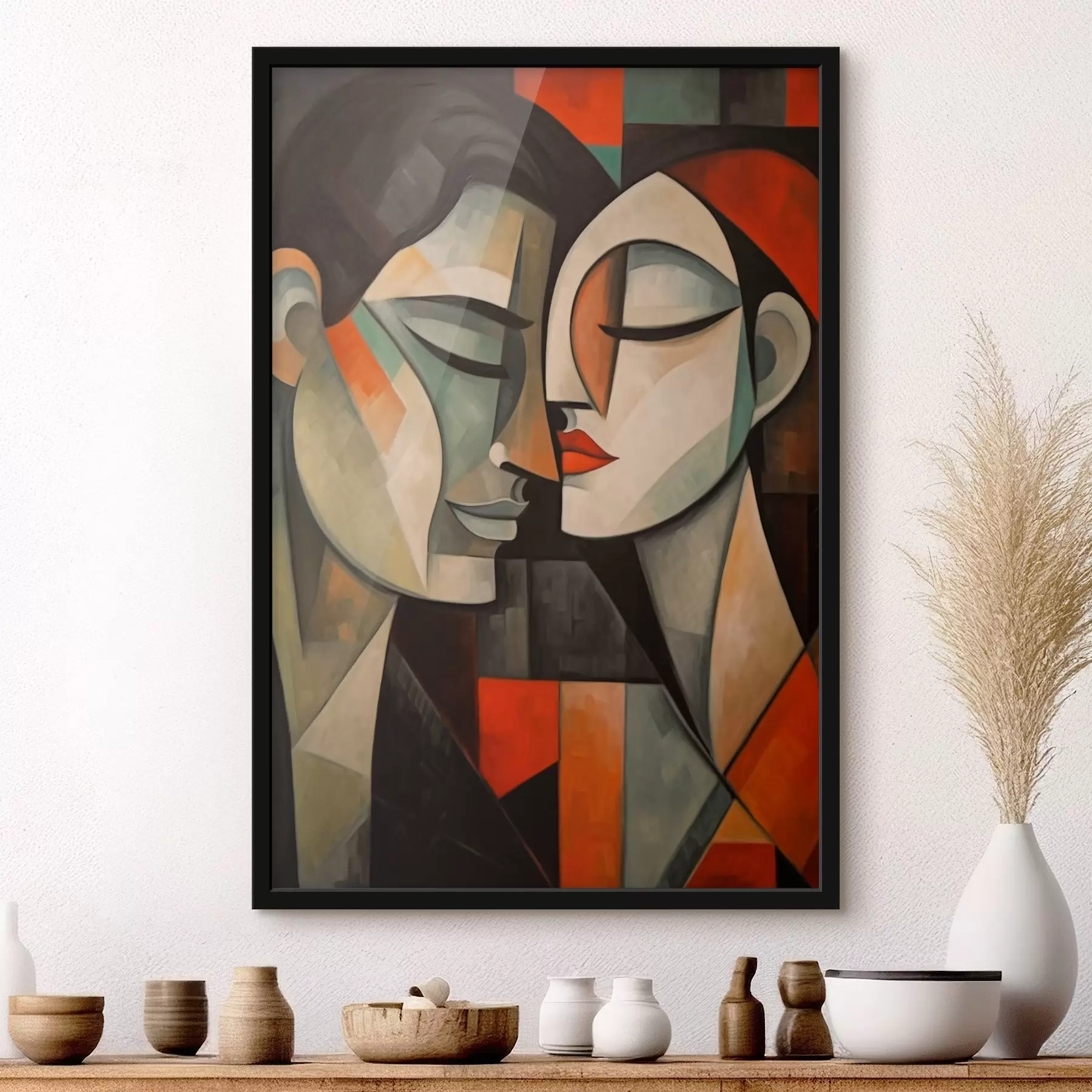 Papier peint Portrait abstrait d'une femme aux couleurs chaudes f43524