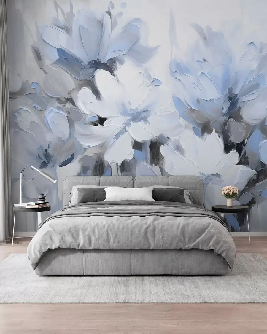 Papier peint Fleurs abstraites à la peinture à l'huile dans des tons doux w03575v2
