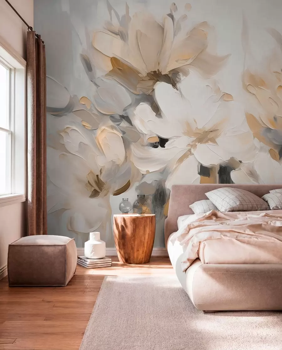 Papier peint Fleurs abstraites à la peinture à l'huile dans des tons doux w03575v1