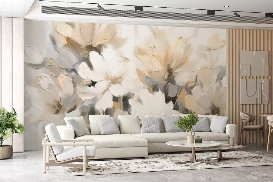 Papier peint Fleurs abstraites à la peinture à l'huile dans des tons doux w03575v1