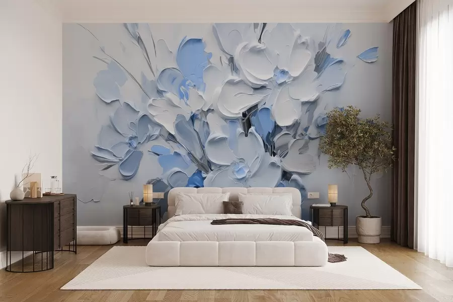 Papier peint Fleurs abstraites volumétriques dans le style de la peinture à l'huile w03582v1