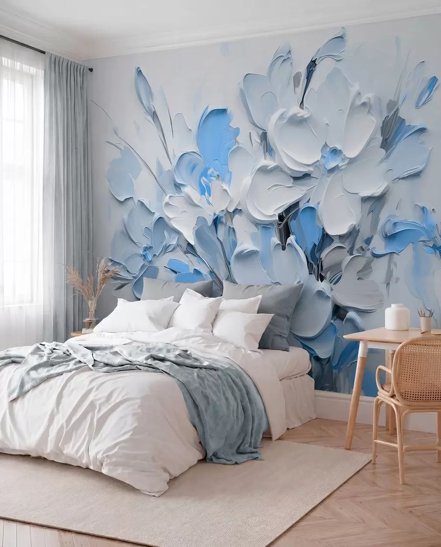Papier peint Fleurs abstraites volumétriques dans le style de la peinture à l'huile w03582v1